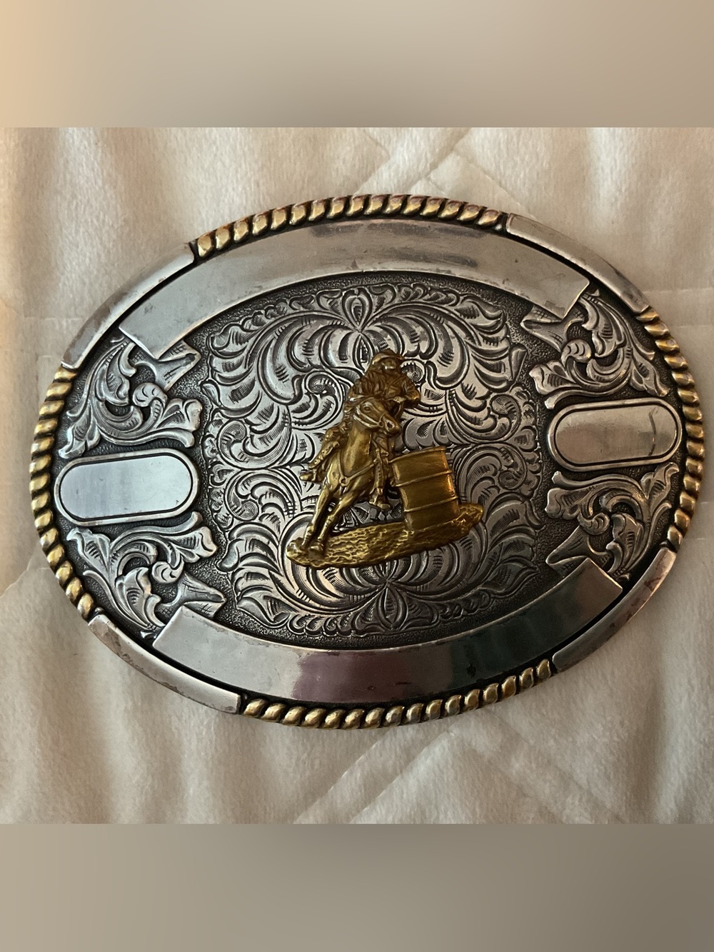 Silver and Gold Barrel Racer Decorative Belt Buckle